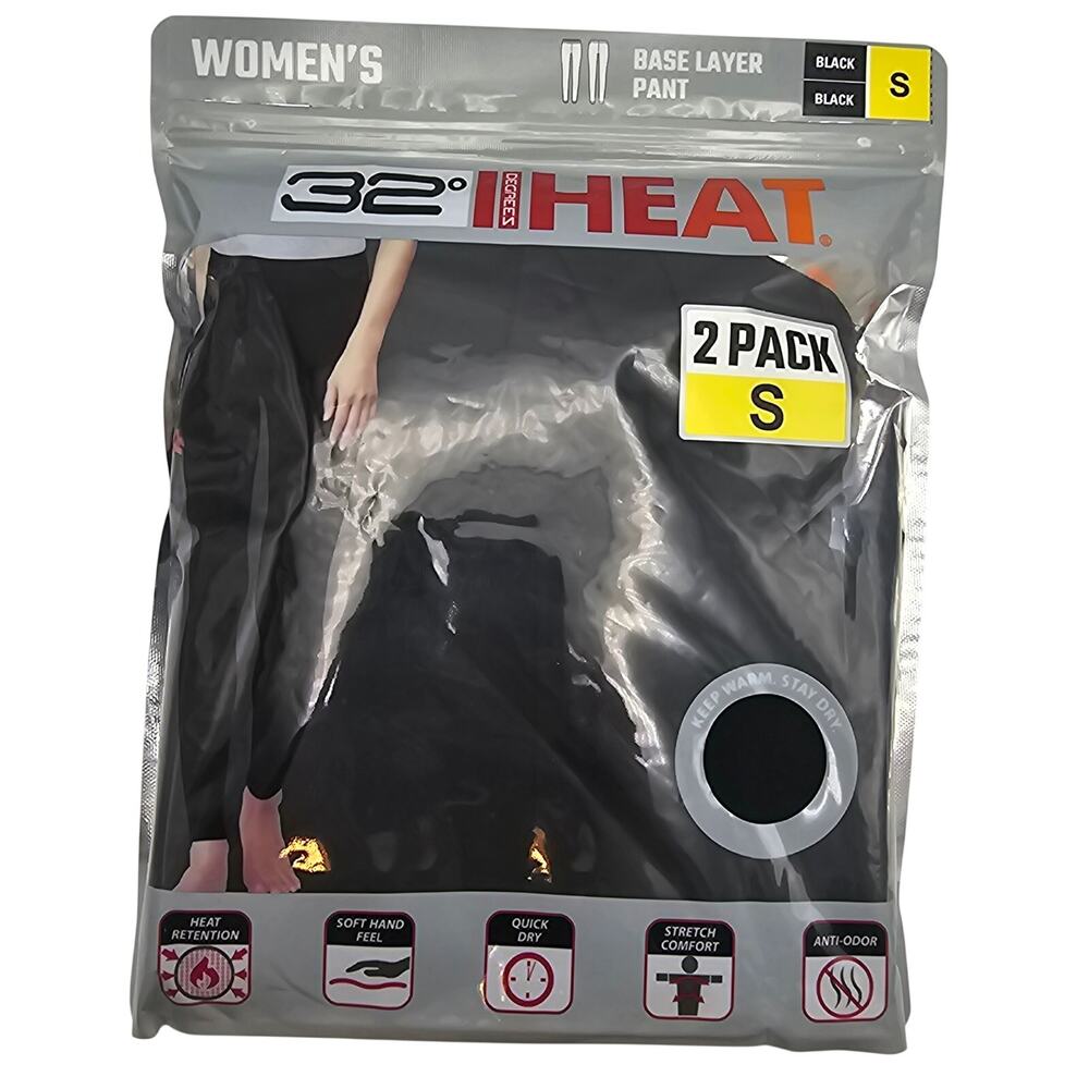32 Degrees Heat Womans size S 2 Pack Base Layer Heat Retention Pants Black NEW